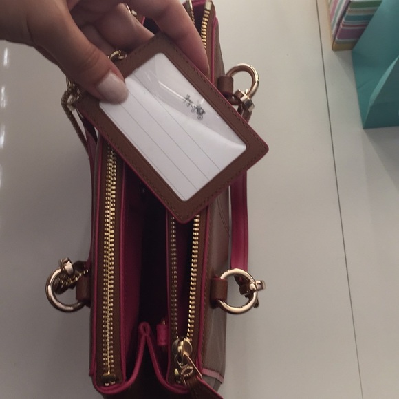 Coach light brown & bright pink accented hand bag - Picture 8 of 8